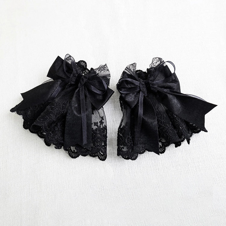 Gothic Lace Black Wrist Cuffs Bow