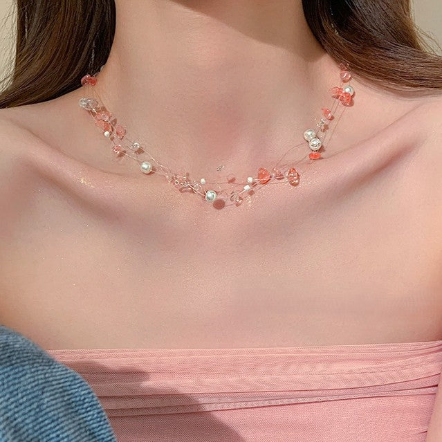 Y2K Pink/Colorful Decorated Necklace and Rhinestone Beaded