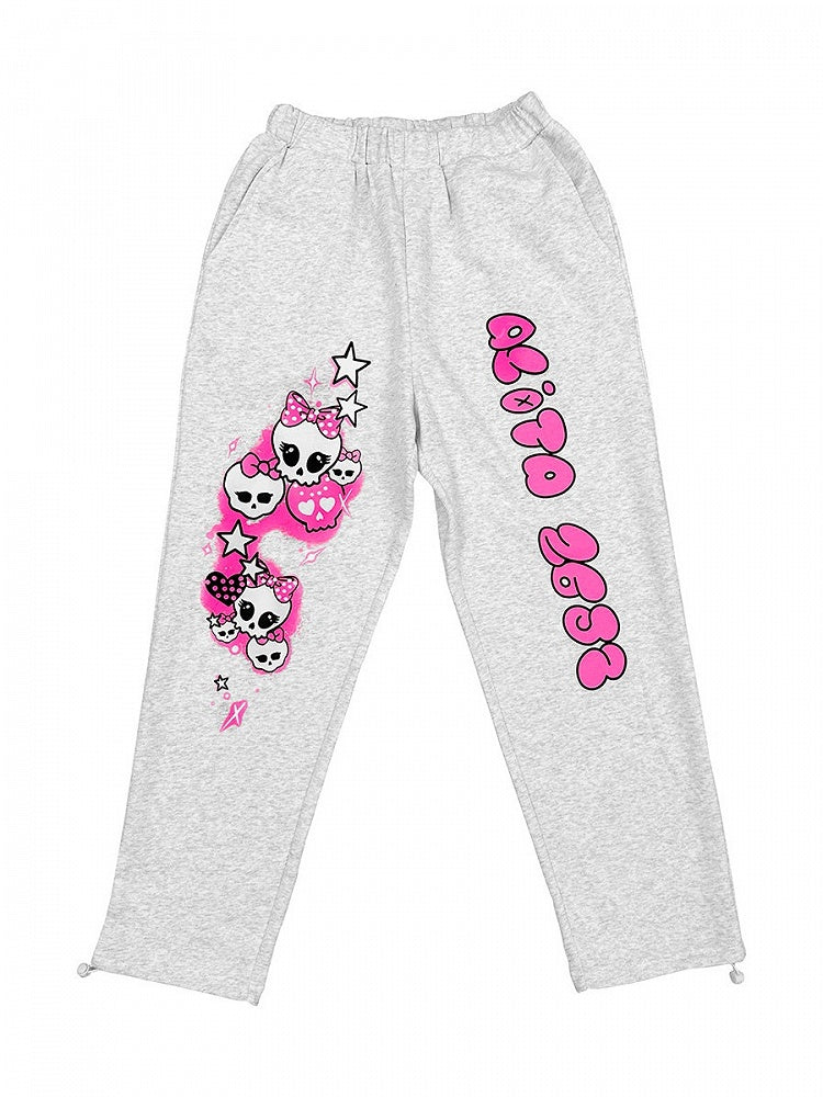Charcoal High-Rise Floral Letter Print Pants - Alita26SS