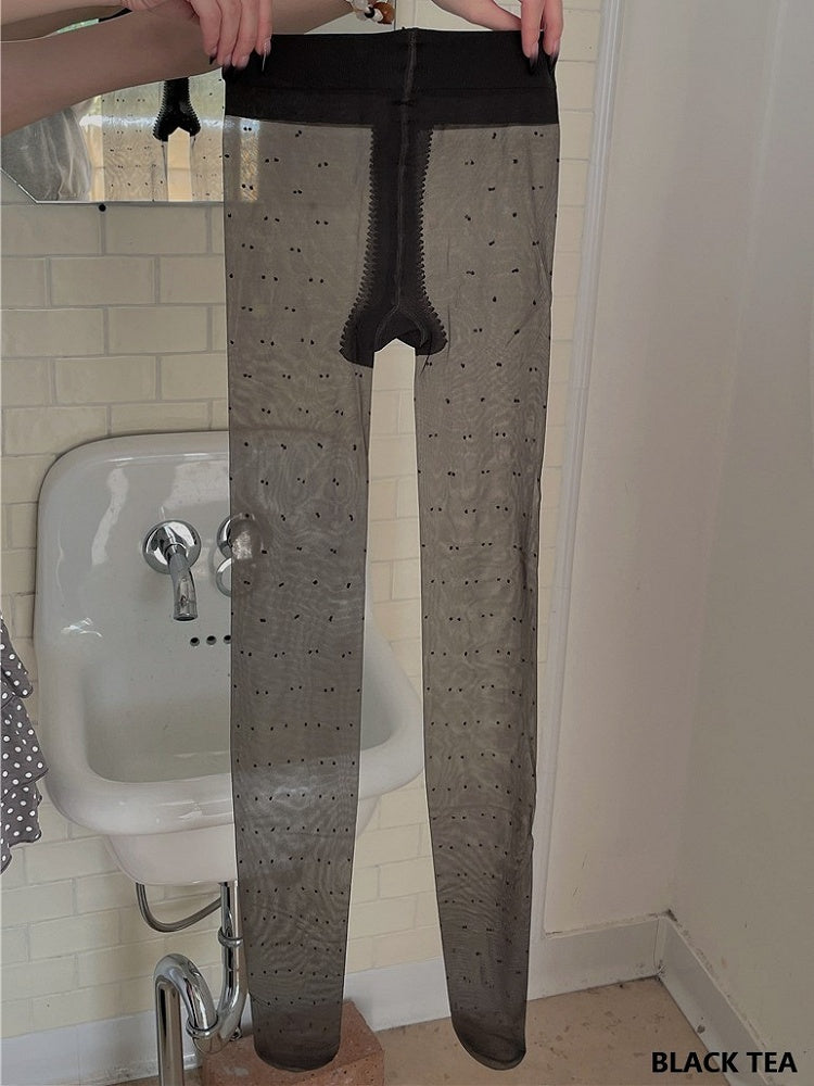 Tea/White Polka-Dot Tights Pattern Black/Black