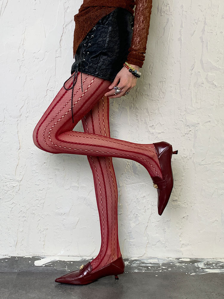 Weinrote Y2K-Höhlenstrumpfhose