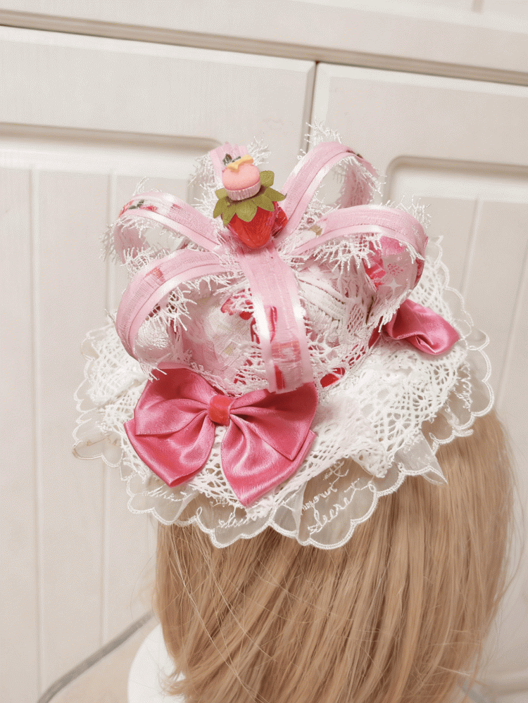 Bowknot Crown Color Sweet Lolita Mini Options Strawberry 2 Hat