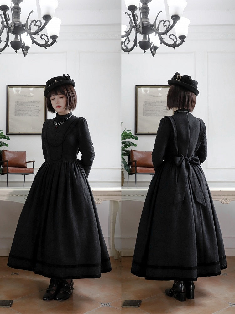 Black Elegant Edwardian Maid Lolita Long Sleeves Dress