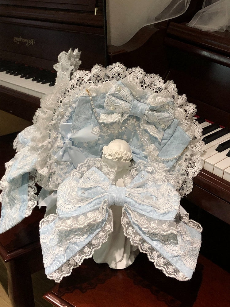 Pearl Lace White Blue Pink Lolita with Details / Bonnet and