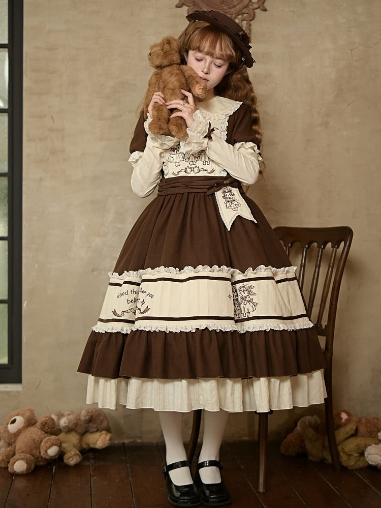 + Brown Dress Brooches Lolita Details Set Long Waist Beige Version Embroidery Belt