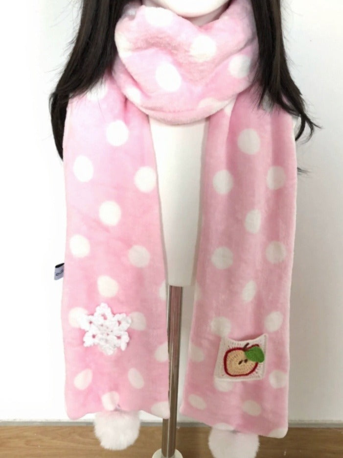Apple Snowflake Plush Scarf with Pom Poms - freetrader