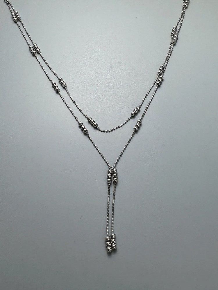 Silver Minimalist Double Beaded Layer Necklace - YSHXS