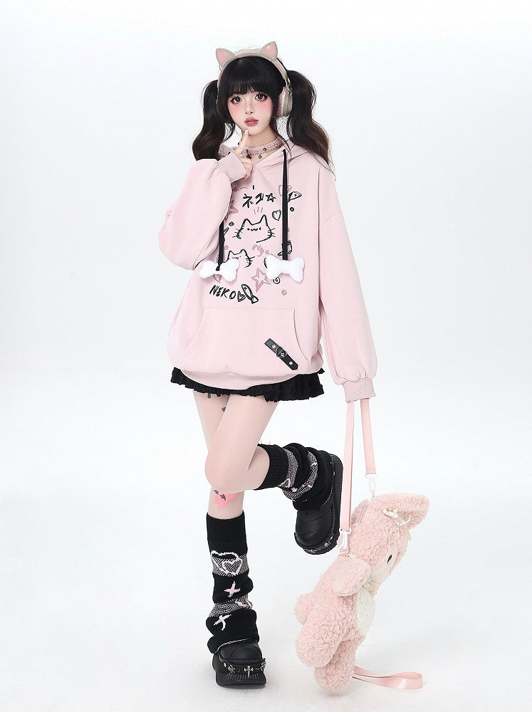 Hoodie Pink Y2K Jacket - Pattern Cat
