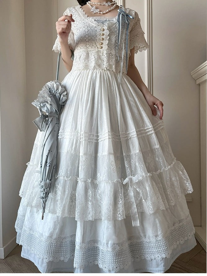 3-Color Lace Tiered Underskirt with Bow - Tan Tuan