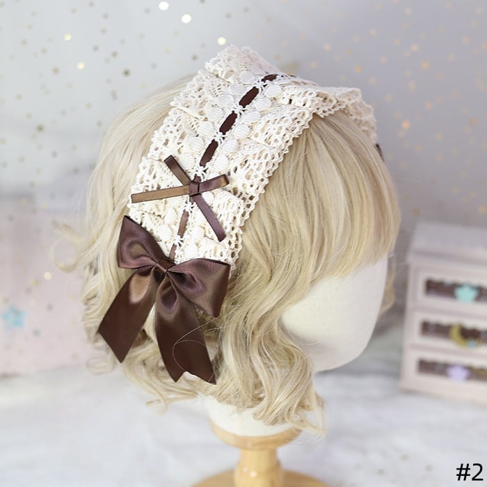 Sweet With Adorable Lace 2 Available Lolita Bowknot Hairband - Coffee-Colored Options