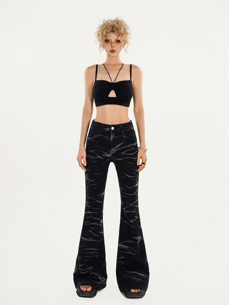 Halter Top Triangle Black Crop Cutout Padding Cami with Built-in