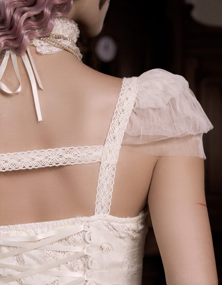 Cream Dress Goth Bows Slip Cutout Romantic Pink Heart Summer Light