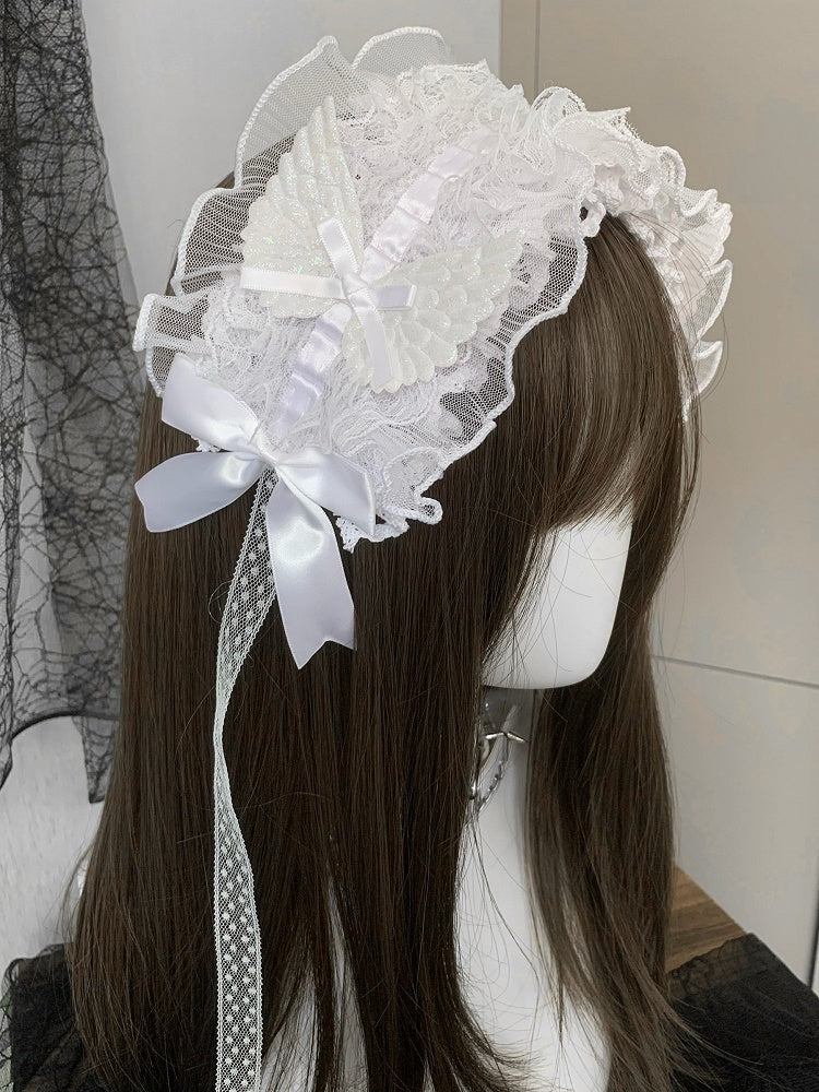 Decorated Bowknot Ruffled Details Black/White Hairband Wing