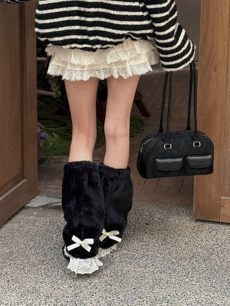 Faux Lace Leg Bow with Warmers Fur