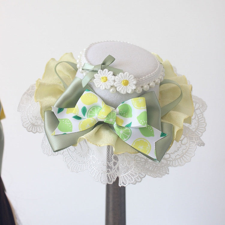 with Mini Bowknot Print Hat Lemon Green Yellow Beads Details