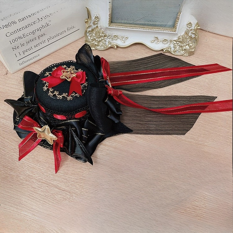Hat BlackRed Star Details Mini Devil Bowknot Decorated Halloween Wings