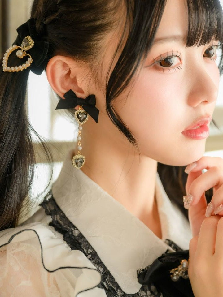 8 Heart Kei Bowknot Jirai Earrings Options Rhinestone Color