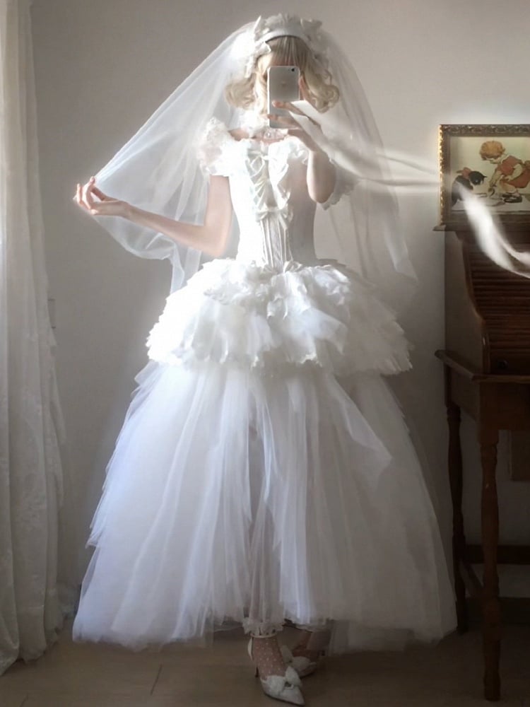 Wedding Skirt Dress Lolita Multi-layered with Lace Style White