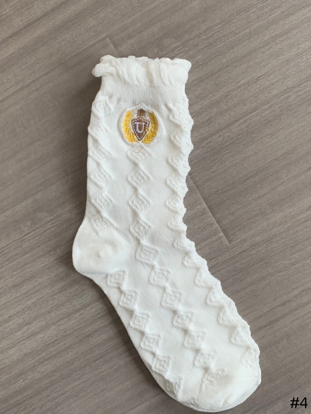Embroidered 5 Ruffled Design Options Socks Cotton Cuff