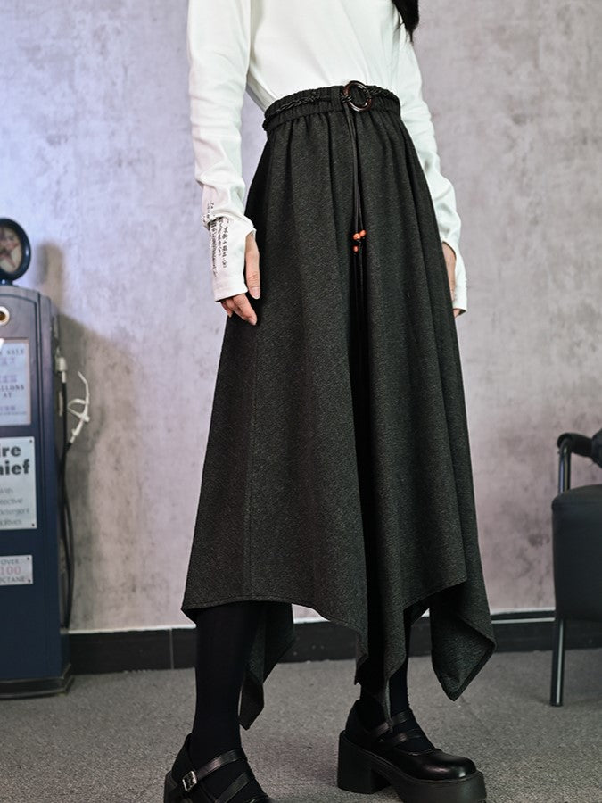 Waist Gray Handkerchief with Skirt for Woven Fall/Winter Hem Cord Elastic