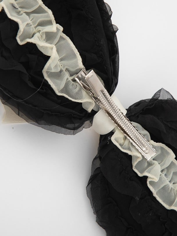 Sweet Black Beige Hairclip Bow Lolita