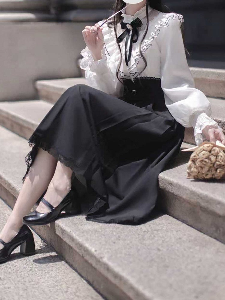 Lace and Bow with Black Rhinestone Kei Ribbon Jirai Decor Tie