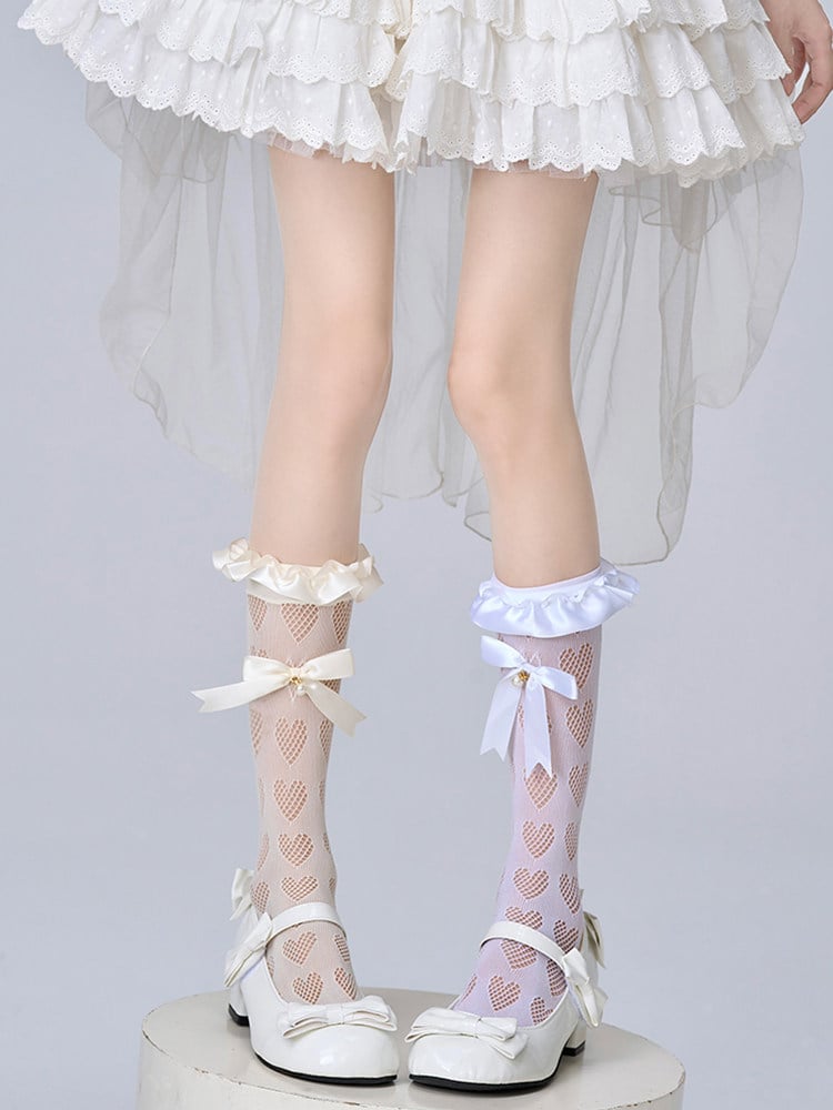 3 Calf Design Decoration with Cut-out Bow Colors Heart Socks Cuff Ruffled