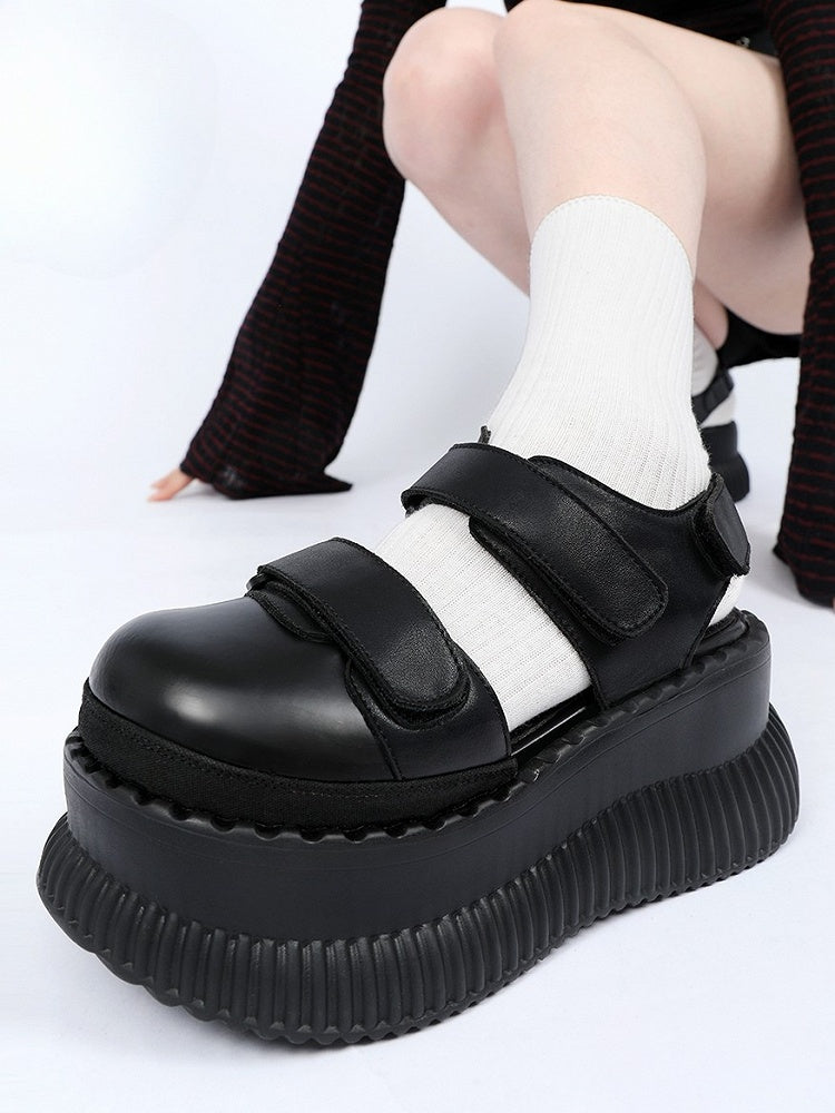 - Strap Platform Closures with Black Design Velcro Slingback Sandals