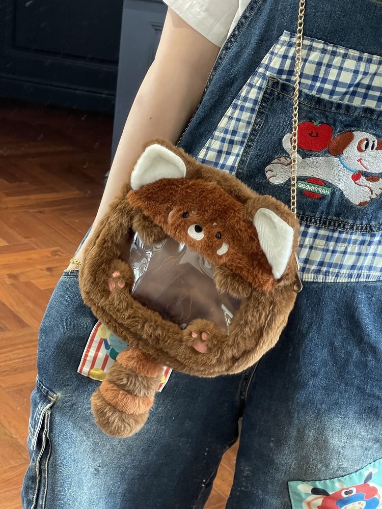 Panda Crossbody Ita Plüsch Rot Süße Braune Tasche