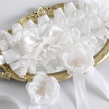 Bowknot With Lolita Detachable Hairband White Flowers Lace Gorgeous