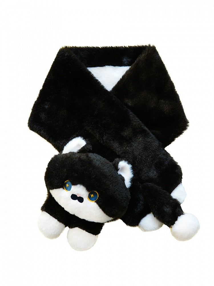 Cute Cat Design Black Plush Scarf