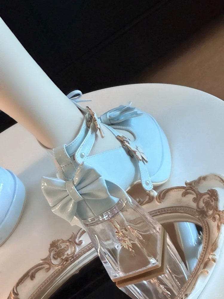 with Diamond-like Light Mary Janes Snap High-heel Charm Closure Blue Hime Lolita