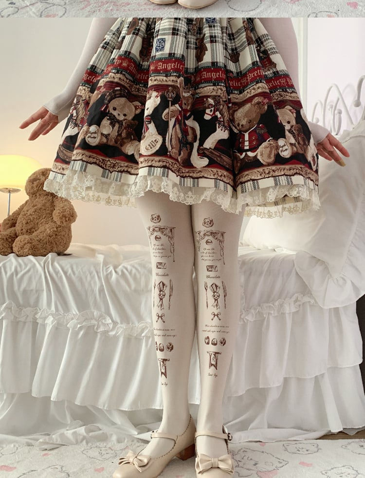 Süße Lolita-Strumpfhose mit Schokoladen-Print in Beige