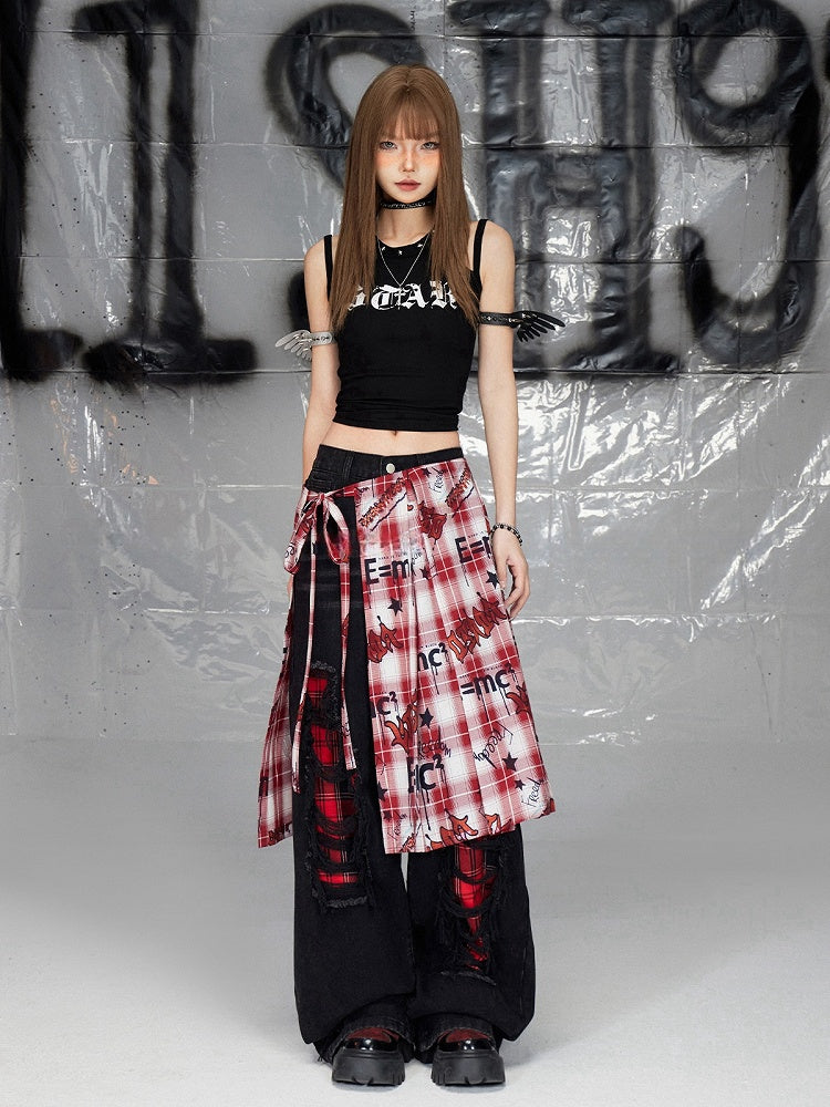 ブラックプリントデザイン ダブルショルダーストラップ ノースリーブトップス