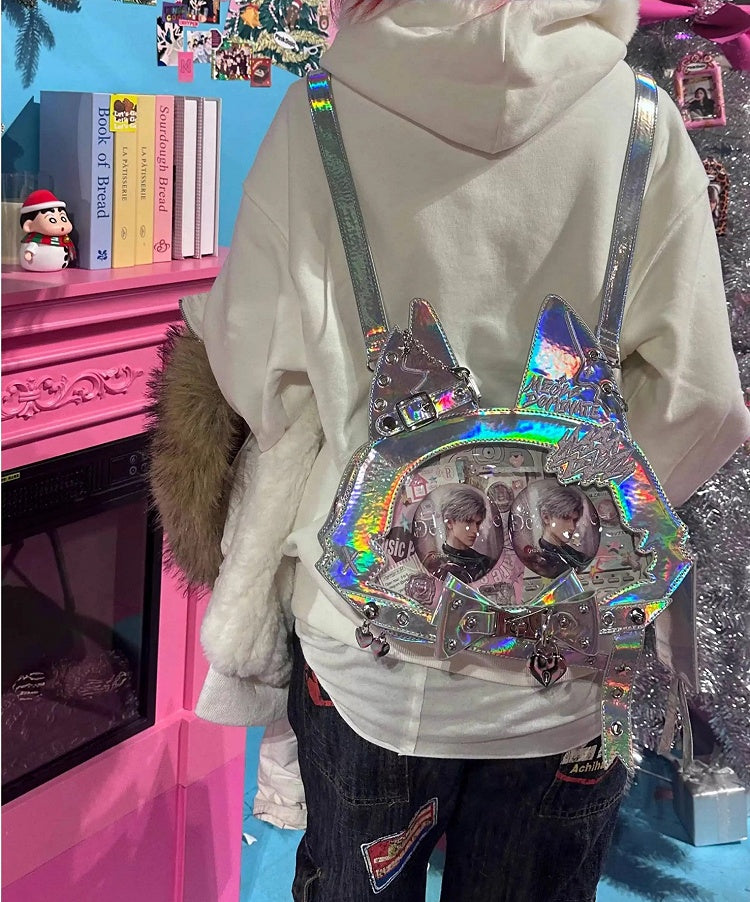 Holographic Straps Shoulder PU Silver