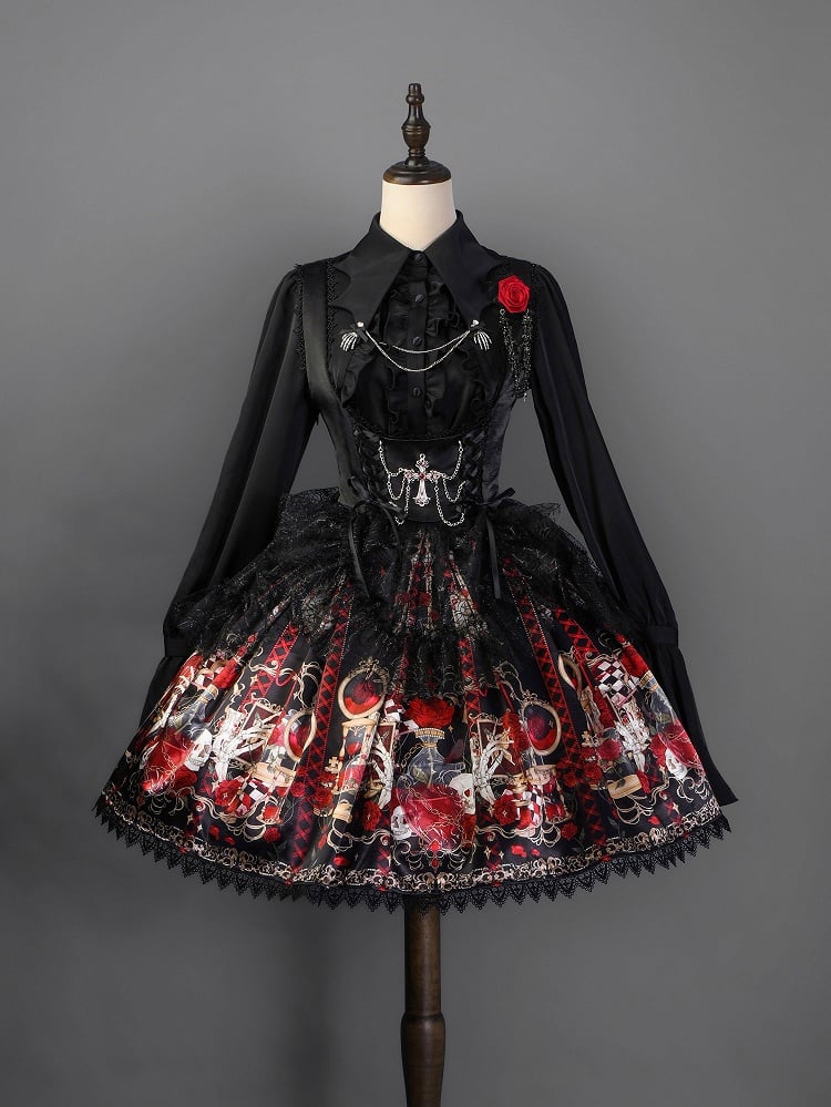 Black Gothic Collar with Lolita Bat-Wing Shirt Curved Ruffled Ouji