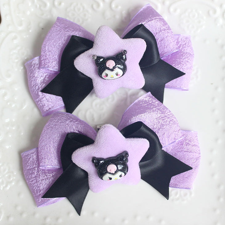 Black And Purple Kuromi Vibes Star Bowknot Detail Shoe Clips