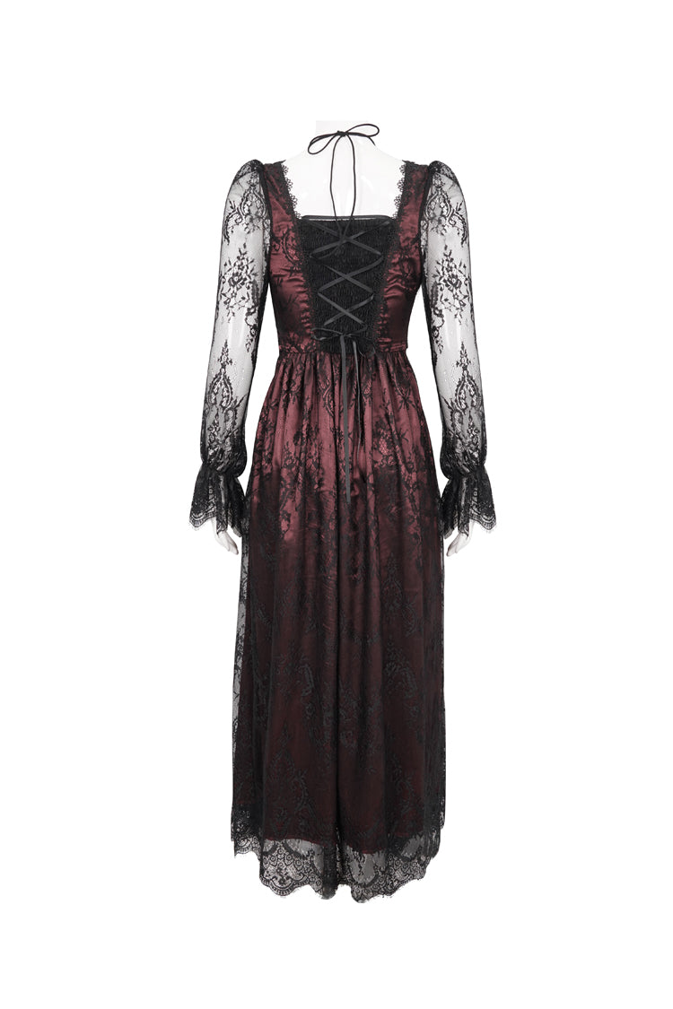 Red Lace Applique Adjustable Waist Cutout Women's Gothic Dress