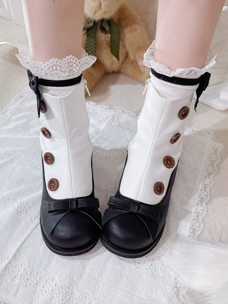 Accents Boots White Lolita Black Button with