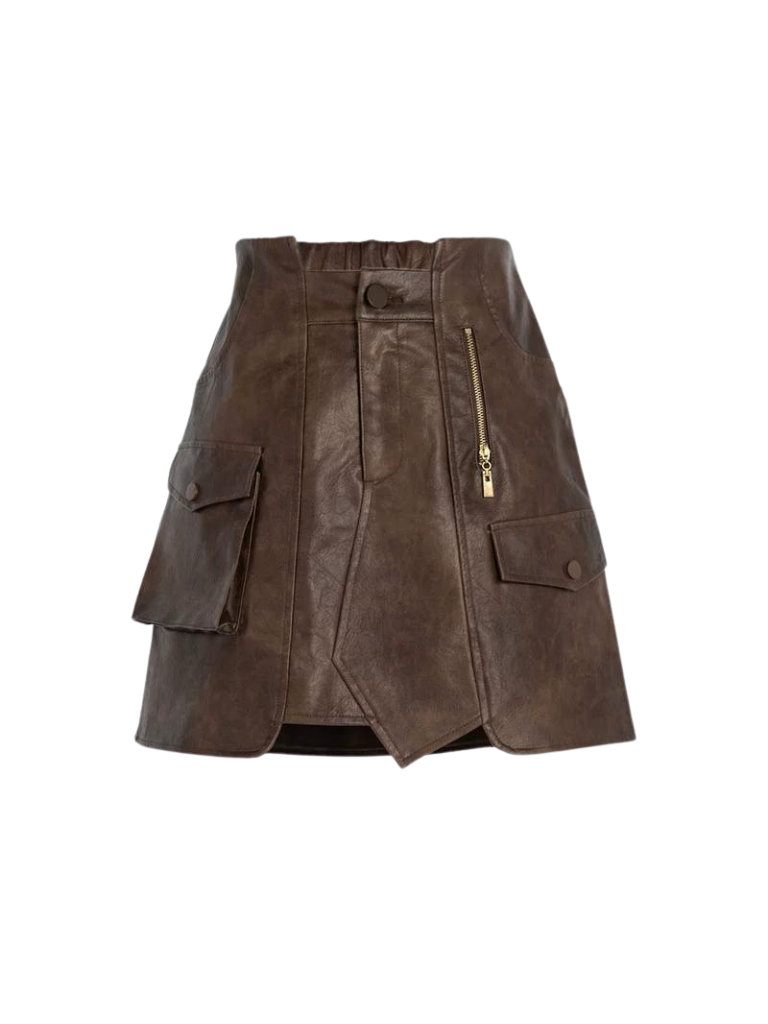 Retro Paint Jacket Leather Oil Pattern + Leather Skirt
