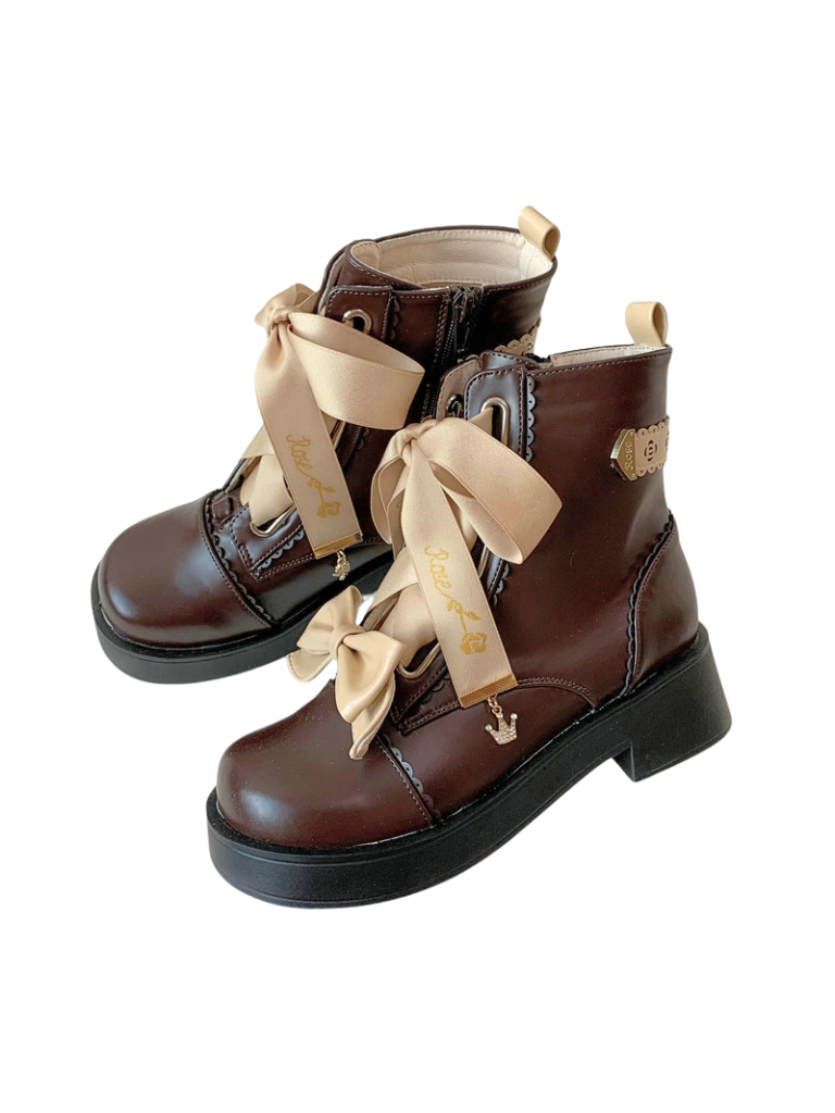 Crown Ribon Short Lolita Rose Boots Night