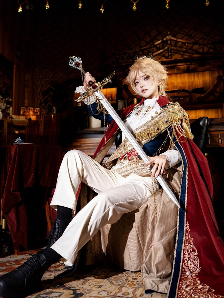 Noble Knight Seven-Piece Ouji Lolita Outfit Set with Lion Heart Motif - Your Highness