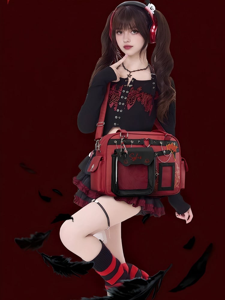 Broderie de sac Ita Rectangulaire Rouge Noir - thejunco