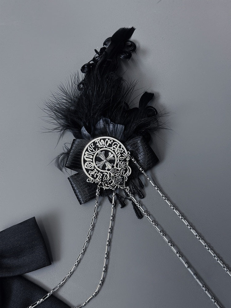 Accents Gothic Bat with Tie Motif Black Lolita Bow and Feather