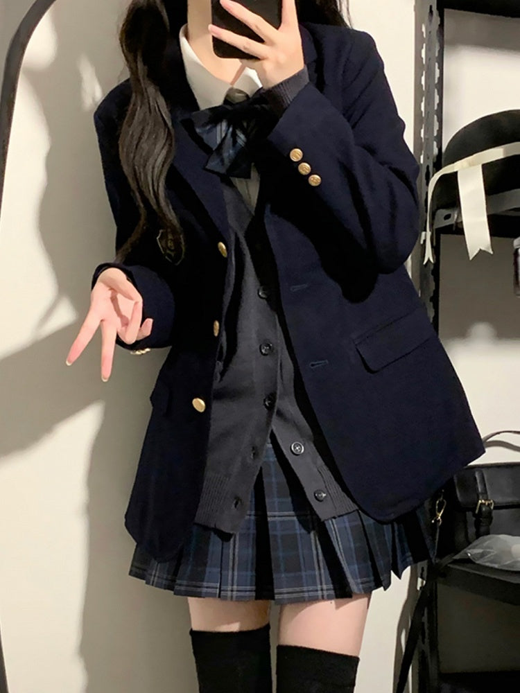 Skirt Uniform Pattern JK 42CM Plaid Blue Pleated