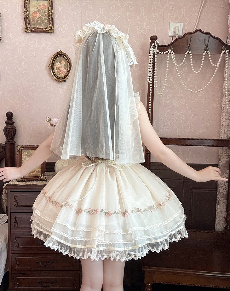 Beige Sleeves Bowknots Decoration Ribbon Lolita Dress JSK Flutter Sweet Boned Waist Balletcore