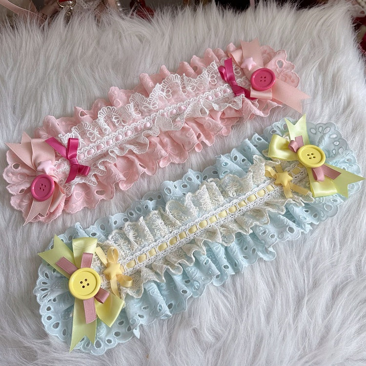 Lolita Bowknot Sweet Lace Blue/Pink Button Hairband