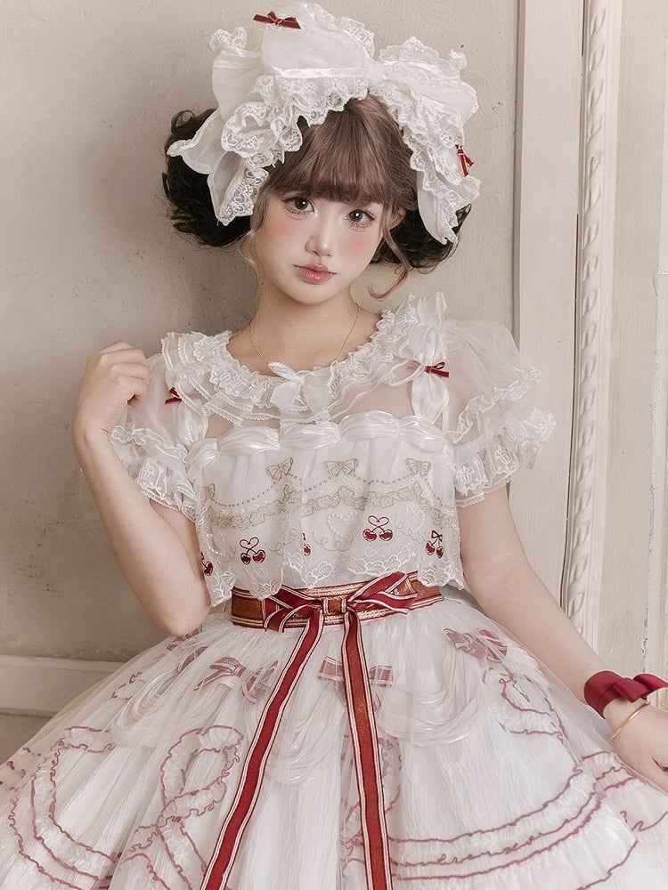 Mini White Bows Bow Lace with Lolita Red KC Large