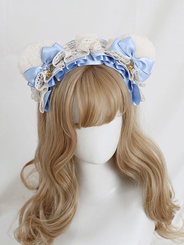 White KC Sweet Available Ear Bowknot 9 Lace Lolita Lovely - Colors Bear