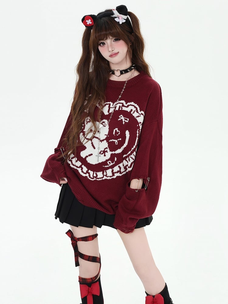 Black Striped Bunny Ears Hooded V-neck Cardigan